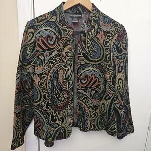 Molly And Maxx Carpet Tapestry Jacket M Petite Whimsy Cottage Artsy Art to Wear